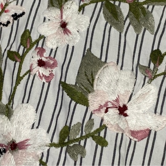 KATE SPADE Stripe Ruffle Floral Embroidered Button Down Shirt - Picture 8 of 12